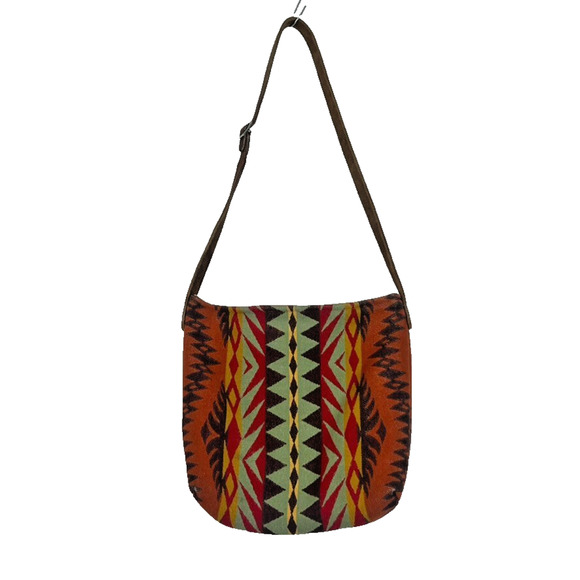 Vintage Handmade 12"X 12" Red Orange Southwestern Wool Boho Hippie Tote Bag - Picture 1 of 16